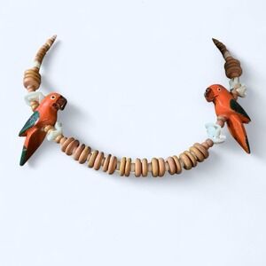 Retro Wood and Shell Parrot Necklace